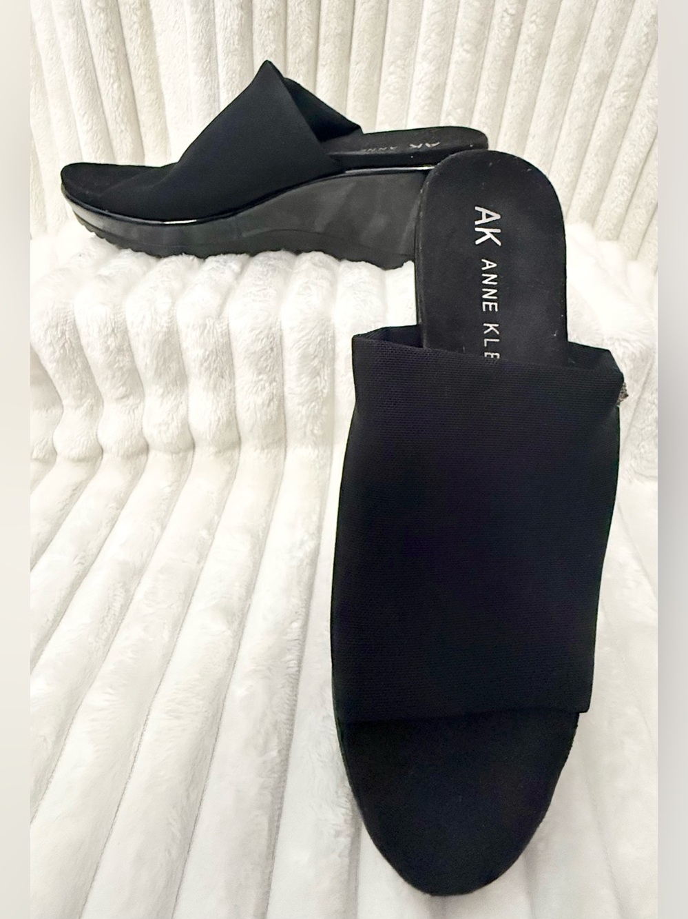 Anne Klein Black Slide Wedge Mules